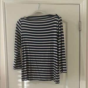 Large Old Navy Navy and White Fitted 3/4 Sleeve Blouse